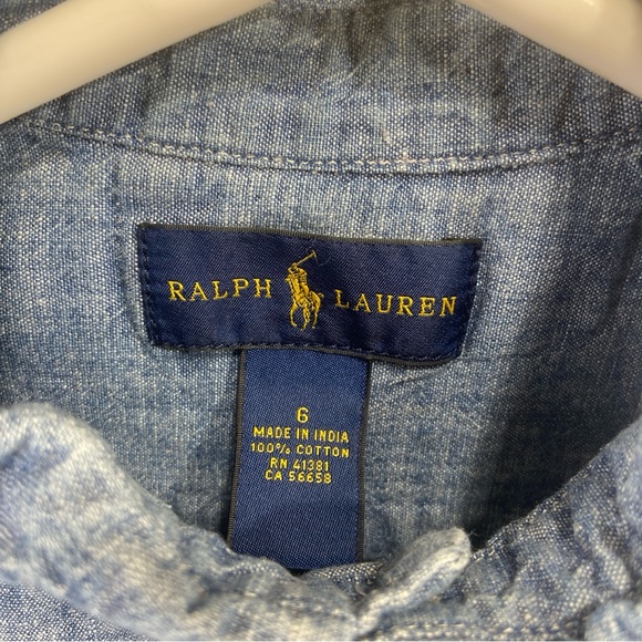 Ralph Lauren Denim Chambray Shirt Boys Sz 6 Long Sleeve Pony Logo Preppy Button - Picture 2 of 11